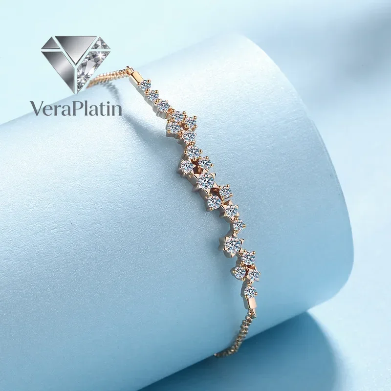 

VeraPlatin Daughter Birthday Gift 18K Rose Gold Women Wedding Bracelets 0.585CT Moissanite Diamond Girl Valentines Day Present F