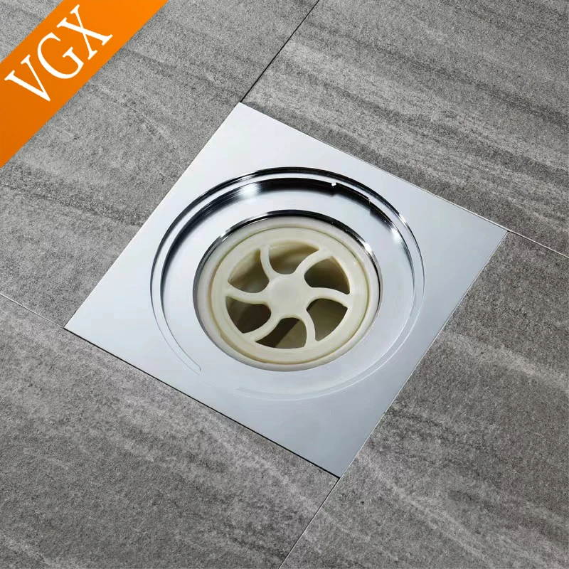 VGX Brass Floor Drain Stripe Anti-Odor Drain Valve Cover Shower Trap Drains Kitchen Bathroom Laundry Room Accessories 15cm*15cm