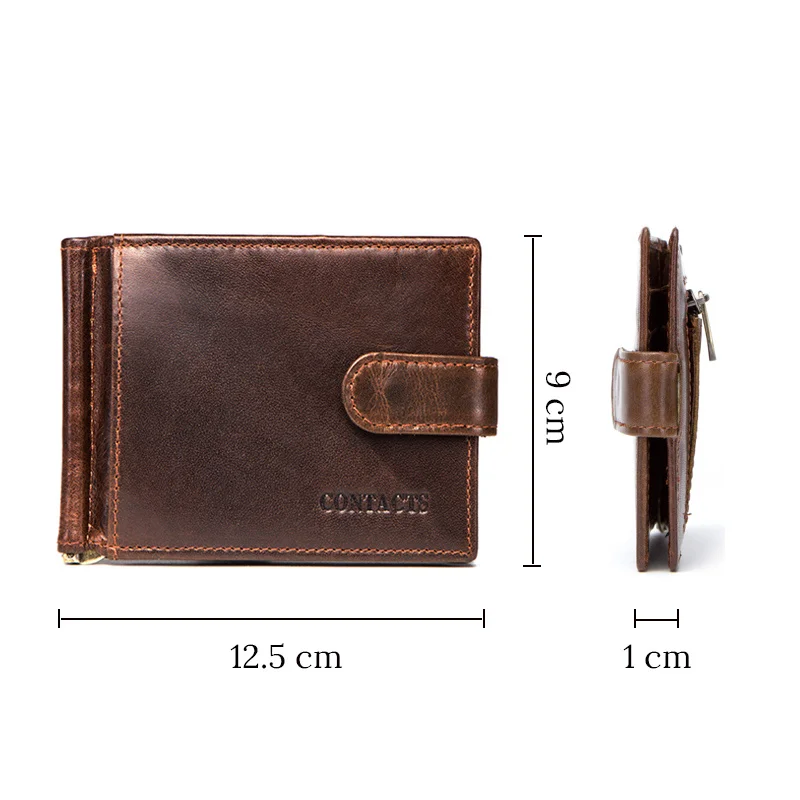 Clip de cuero de vaca para hombre, billetera para tarjetas, abrazadera delgada para 10 s, funda de crédito plegable para hombre con bolsillo para monedas con cremallera