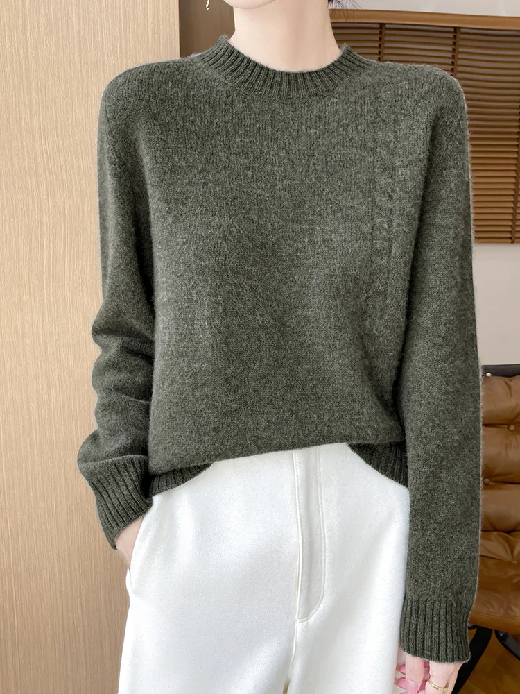 Maglione da donna in lana di cotone australiana al 100%, maglione basic a maniche lunghe, abbigliamento, maglieria