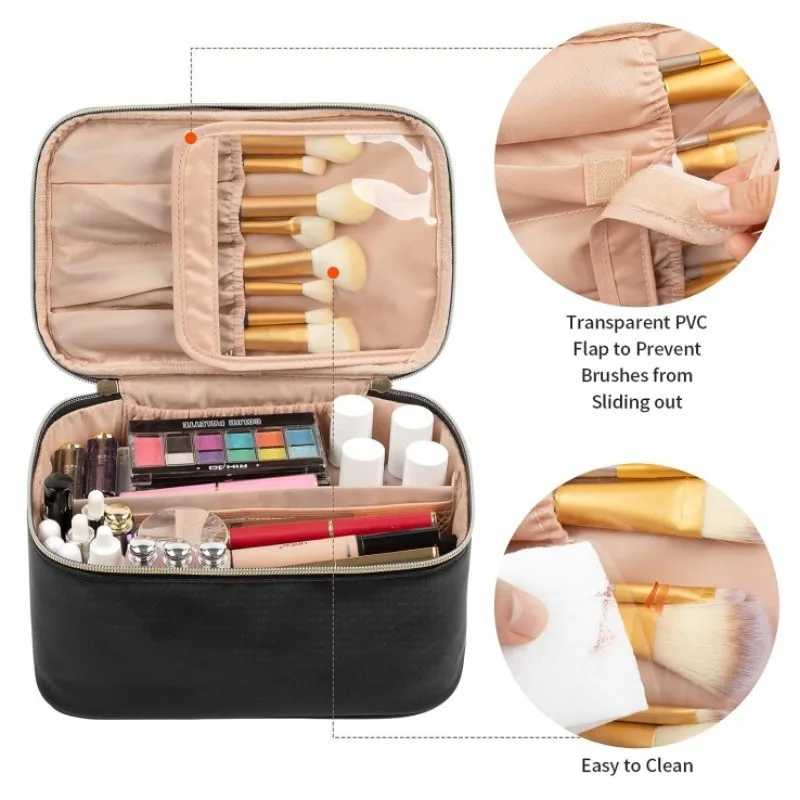 PU Portable Makeup Bag Women Large Capacity Travel Cosmetic Box Storage Bags Divider Handheld Organizer Pouch Handbags