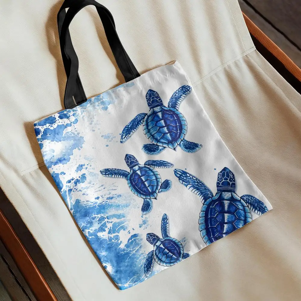 Sea Turtles Come Ashore Storage Bags Versatile Canvas Double-Sided Print Tote Bag Durable Daily Use Shopping Handbags