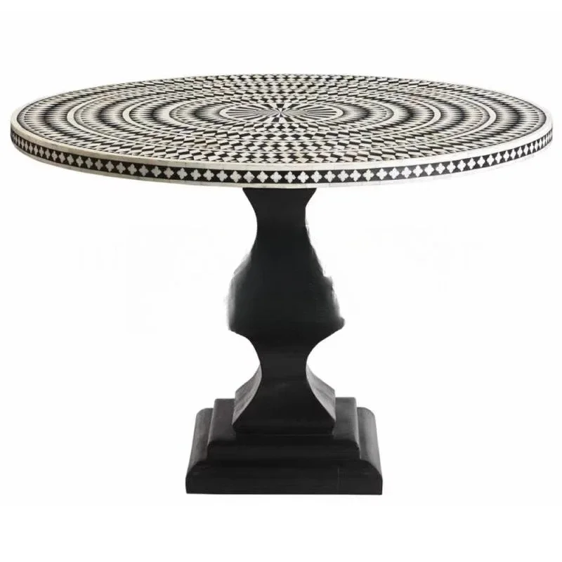 

American light luxury round artificial hand-painted dining table, modern simple Nordic French household furniture foreign trade