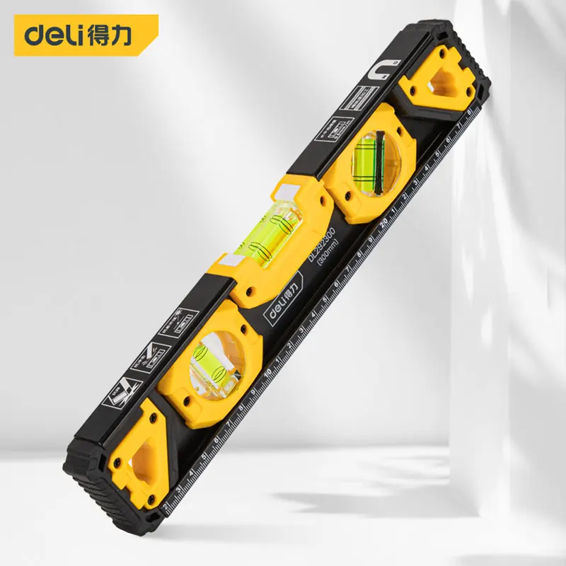 Deli 1 Pcs 300/400/500mm Solid Aluminum Level Measuring Instruments High Precision 3 Magnetic Bubble Level Ruler for Woodworking