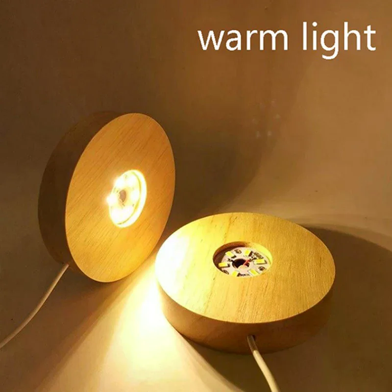 LED light parallax base wooden night light base LED light display crystal ball wooden luminous base wooden