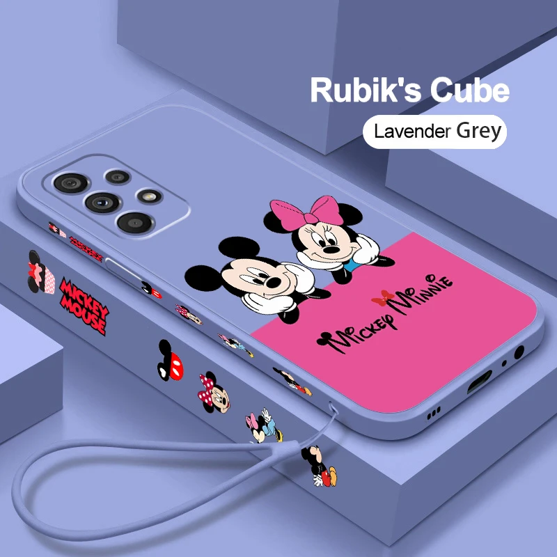 Lovers Mickey Minnie Anime Liquid Left Rope For Samsung Note 20 10 A54 A31 A14 A03 A22 A34 A04 A24 Ultra Plus 5G Cover