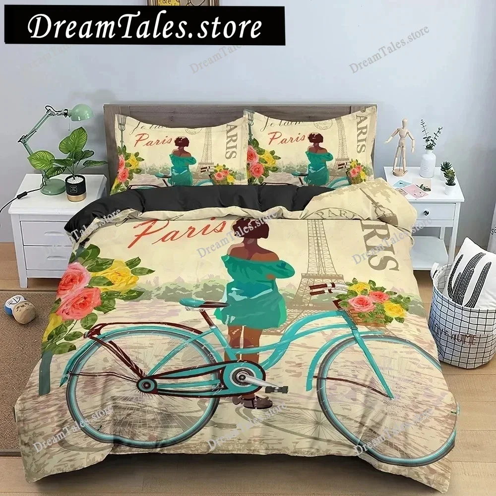 King Queen Duvet Cover Paris Eiffel Tower World Famous Romantic Attractions Bedding Set Women Girls Polyester Quilt Cover