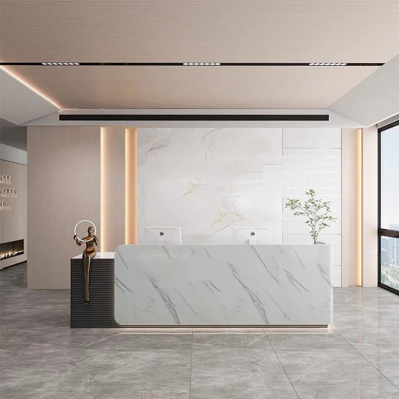 

Reception For Beauty Salon Furniture Luxury Modern Hairdressing Bar Counter Supermarket Table Center Desk Long Office Storage