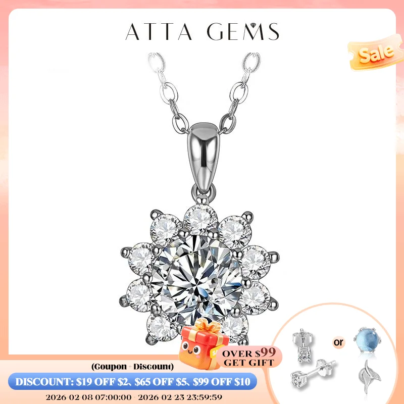 

ATTAGEMS 2 Carat D Color Moissanite Pendant Necklaces For Women 100% 925 Sterling Silver Sparkling Wedding Party Fine Jewelry