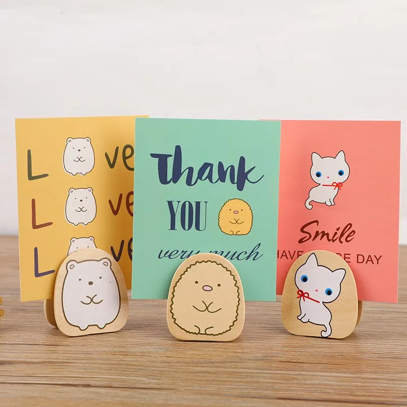 

Creative Animals Shape Table Number Holders Wood Place Card Holder Photo Holder Lightweight Wooden Cube Base Memo Clips Holder