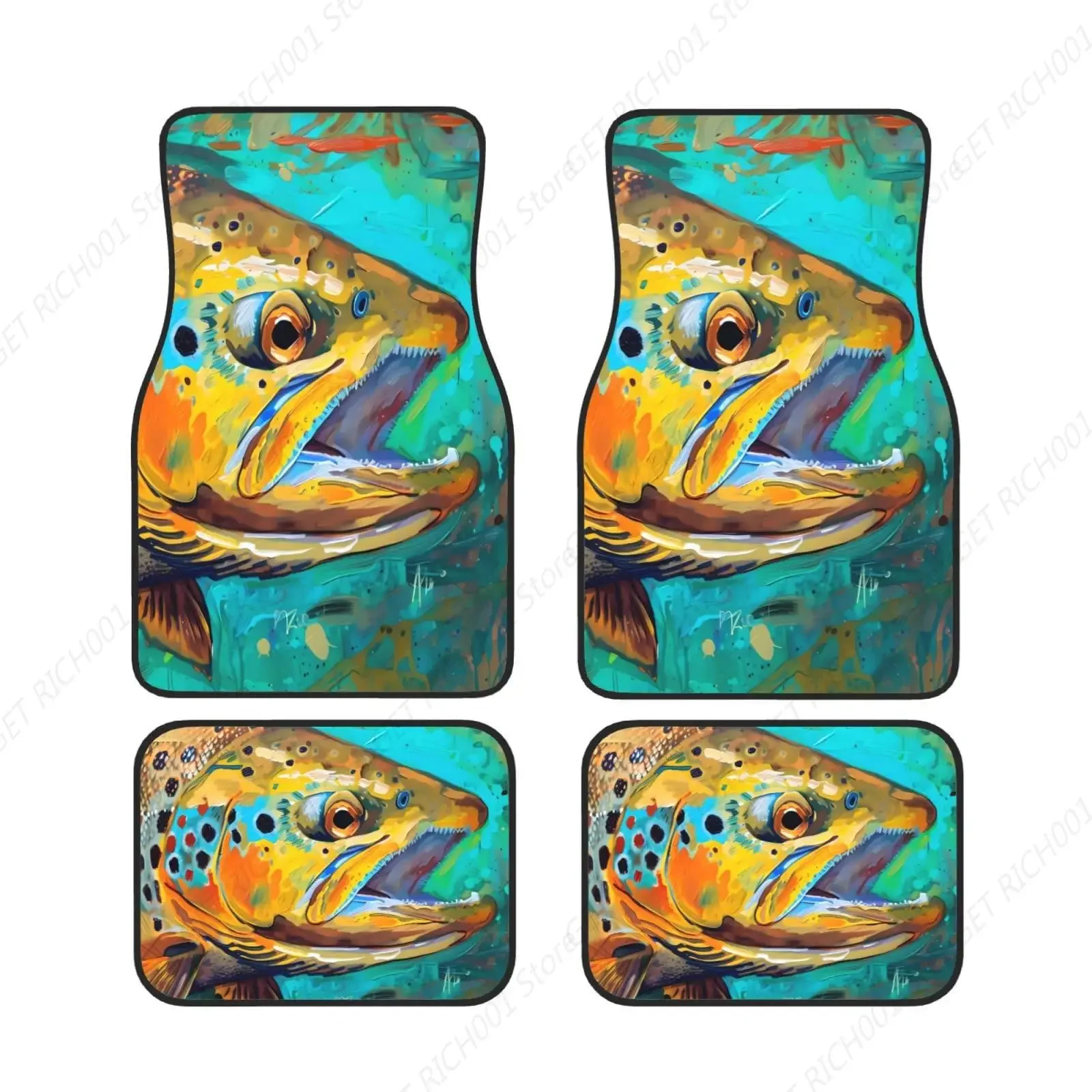 

Brook Trout Fly Fishing Funny Car Foot Mat Set Of 4 Pieces Set Carpet Floor Mats For Cars, Auto Accessories Front Rear