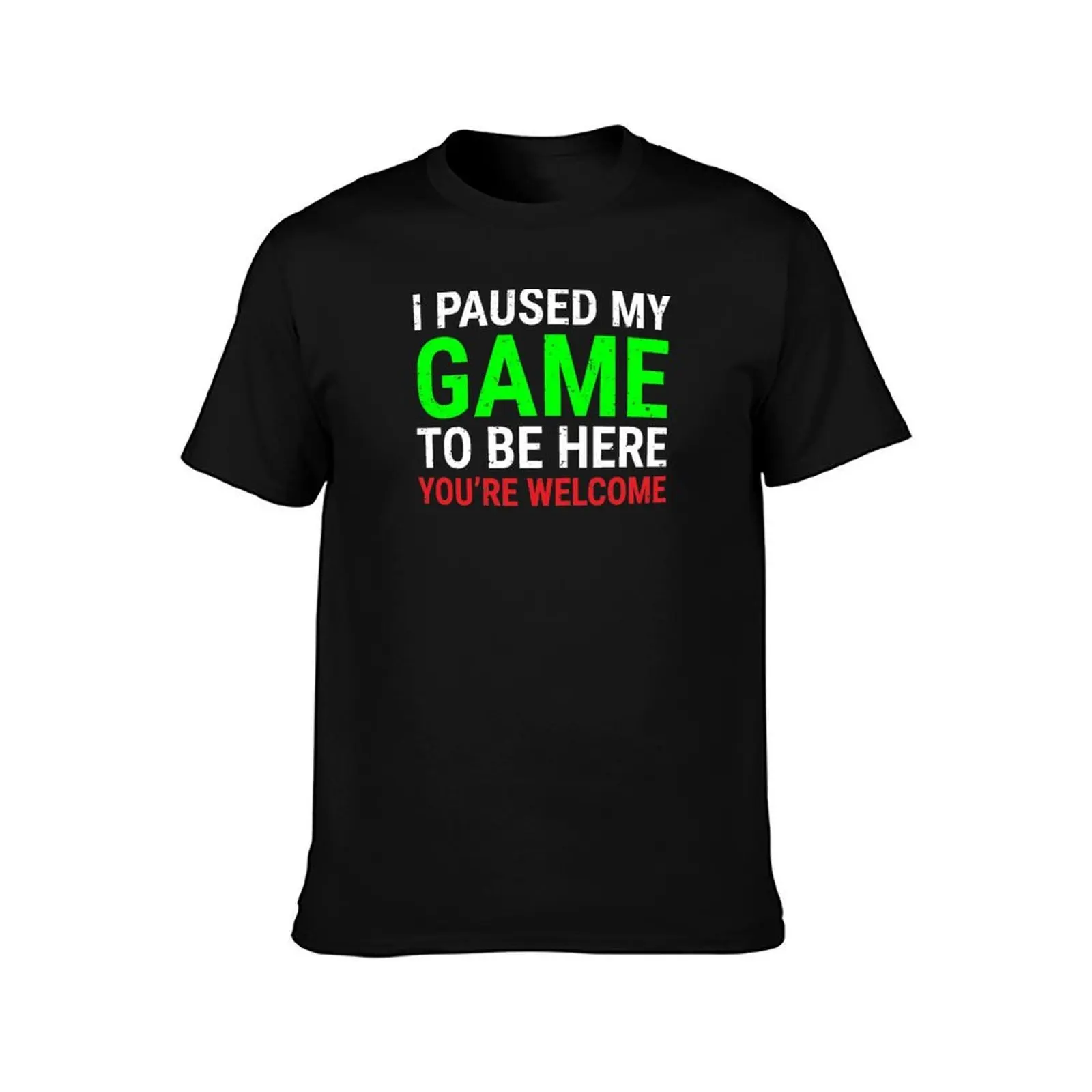 I Paused My Game To Be Here Funny Gamer T-Shirt Vintage Print Crew Neck Tee T-Shirt