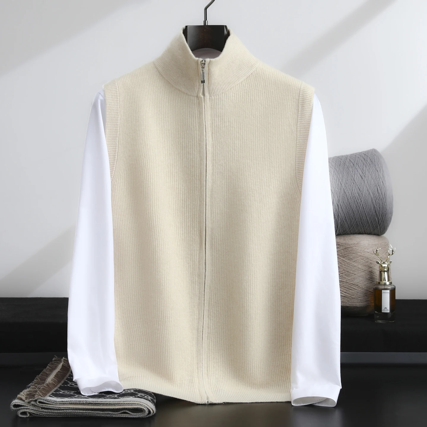 

Autumn And Winter 100% Wool Sweater Men's Vest Zipper Vest Half Turtle Neck Youth Cardigan Vest Bottoming Shirt