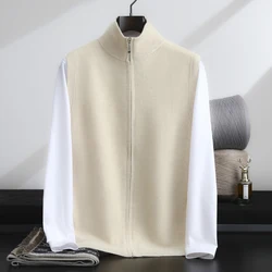 Autumn And Winter 100% Wool Sweater Men's Vest Zipper Vest Half Turtle Neck Youth Cardigan Vest Bottoming Shirt