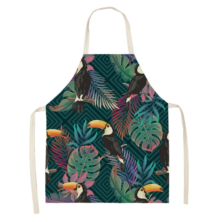 Color Bird Pattern Cleaning  Art  Green Aprons Home Cooking Kitchen Apron Cook Wear Cotton Linen Adult Bibs garden apron 68x55cm