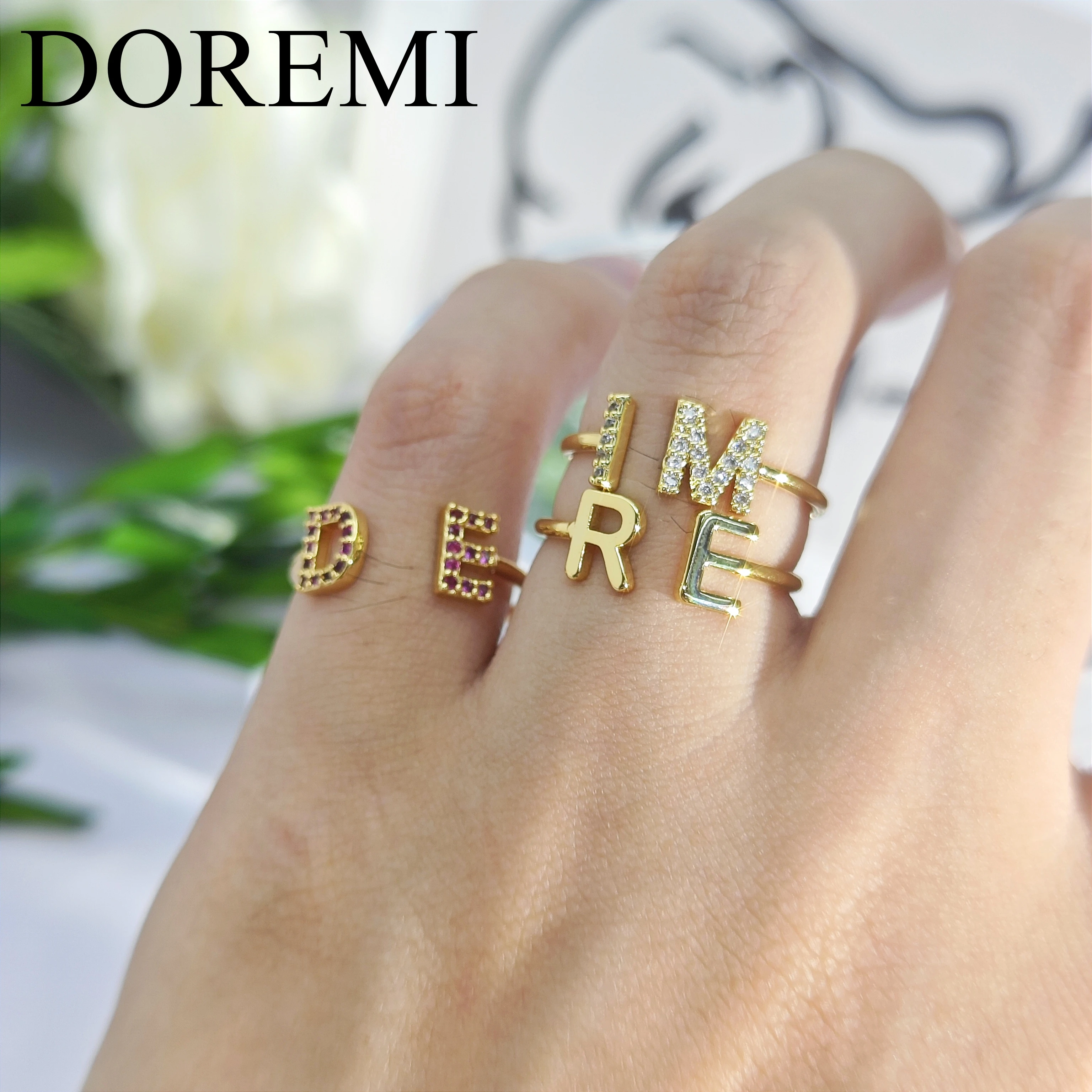 

DOREMI Alphabet Letter Rings Custom Adjustable Personialize Diamond Initial Letter Cuff Ring Alphabet Letter rings Women Jewelry