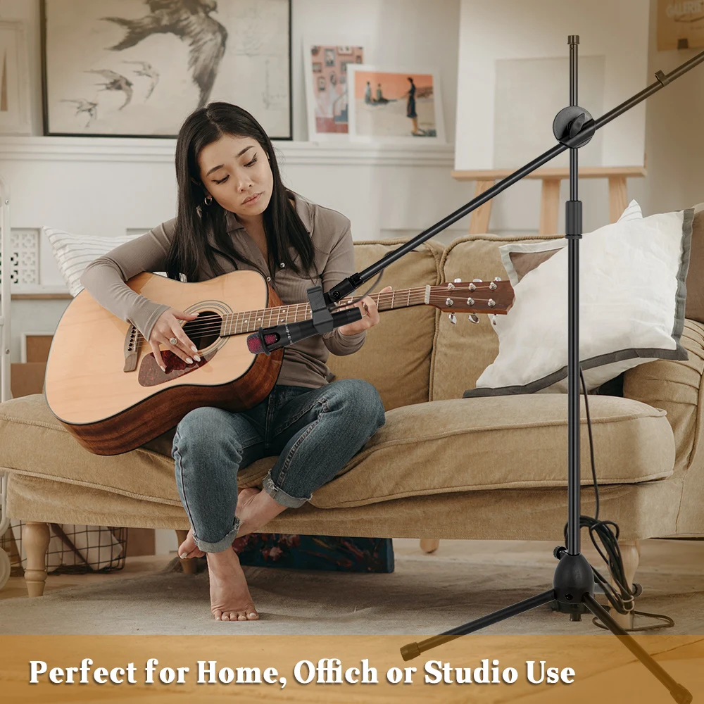 Trípode profesional, soporte para micrófono de suelo con altura de pluma ajustable y Base para trípode de hasta 190cm, estudio de transmisión negro