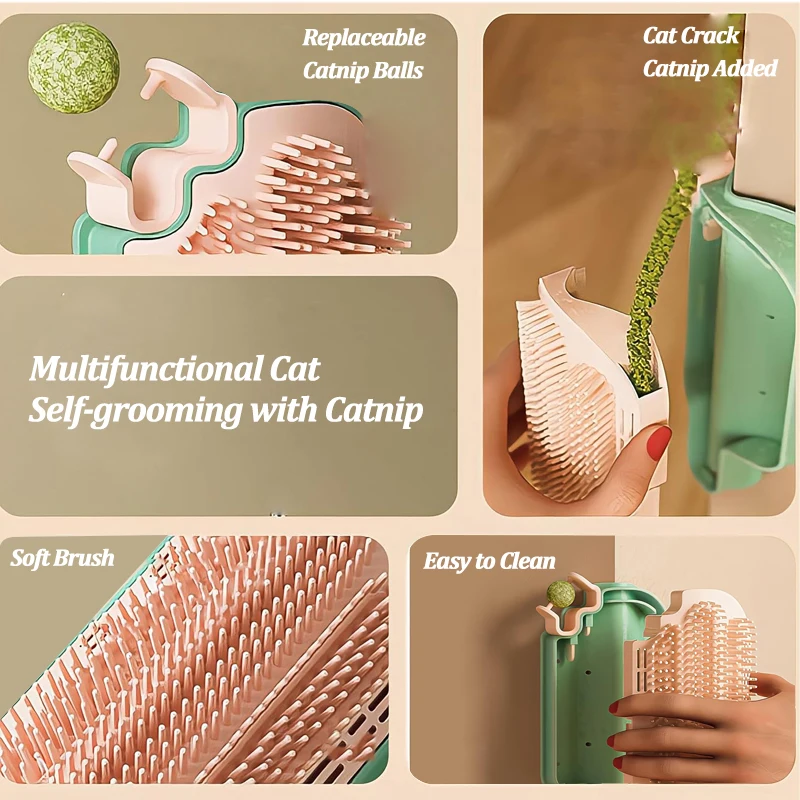 Pet Cat Hair Removal Comb with Catnip Balls & Spring Toys Cat Self Cleaning Scratcher Combs Kitten Pet Massager   Rubbing Brush view 4