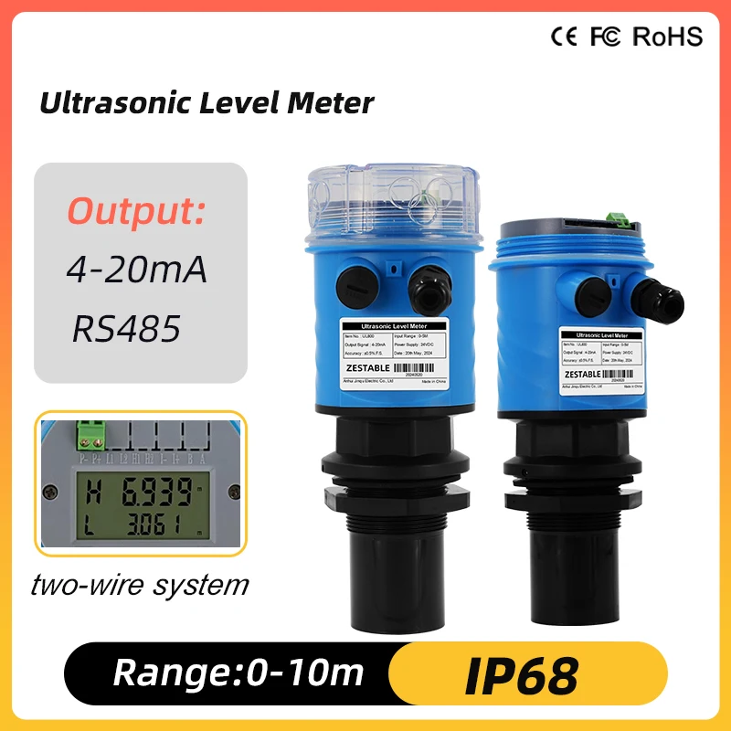 Ultrasonic Water Level Sensor Wireless Distance 0-10m Meter 4-20mA Relays Output Ultrasonic Water Tank Level Meter