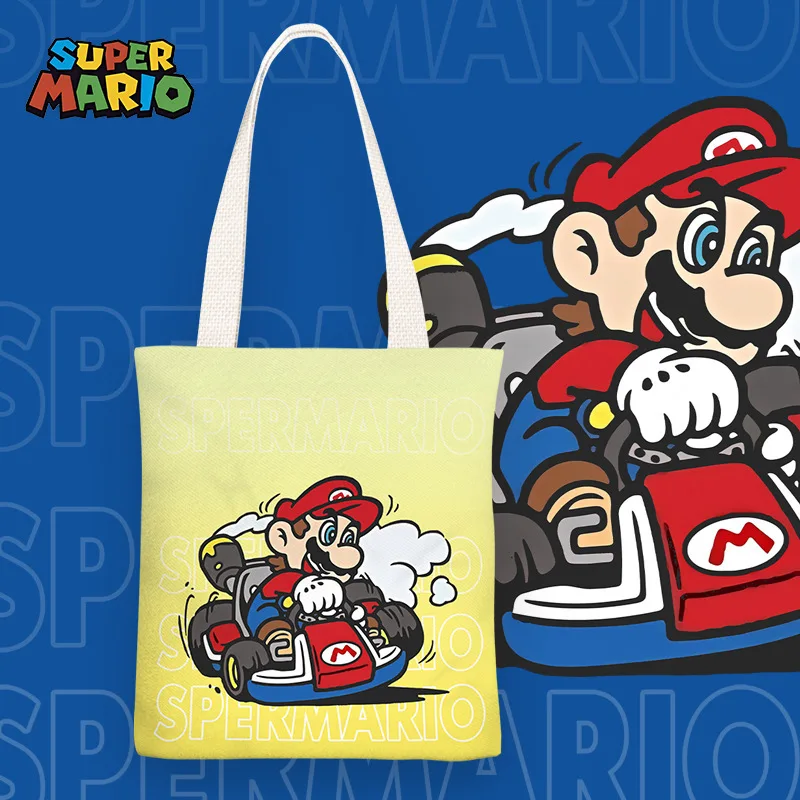 Bolsa de lona con diseño de Super Mario para escolares, bolso de un solo hombro, mochila para uso escolar