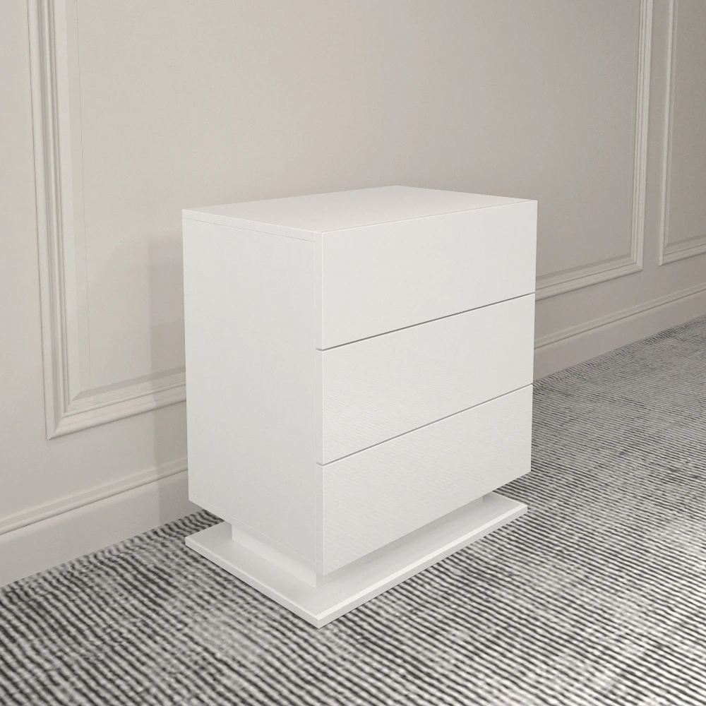 LED Nightstand with 3 Drawers White Bedside Table Modern End Side Table for Bedroom
