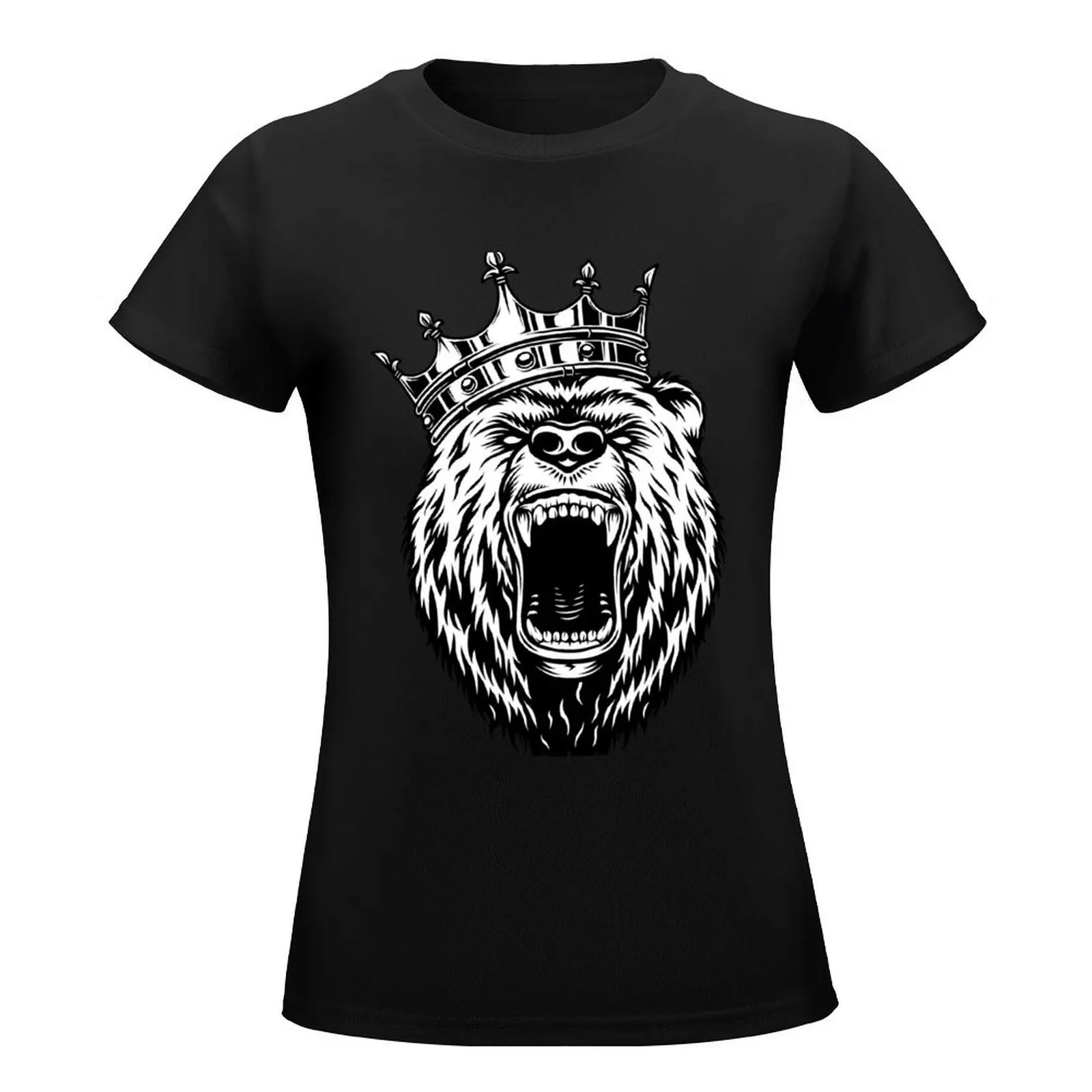 Rei urso feminino vestindo camiseta coroa, roupas de verão, roupas hippie gráficas