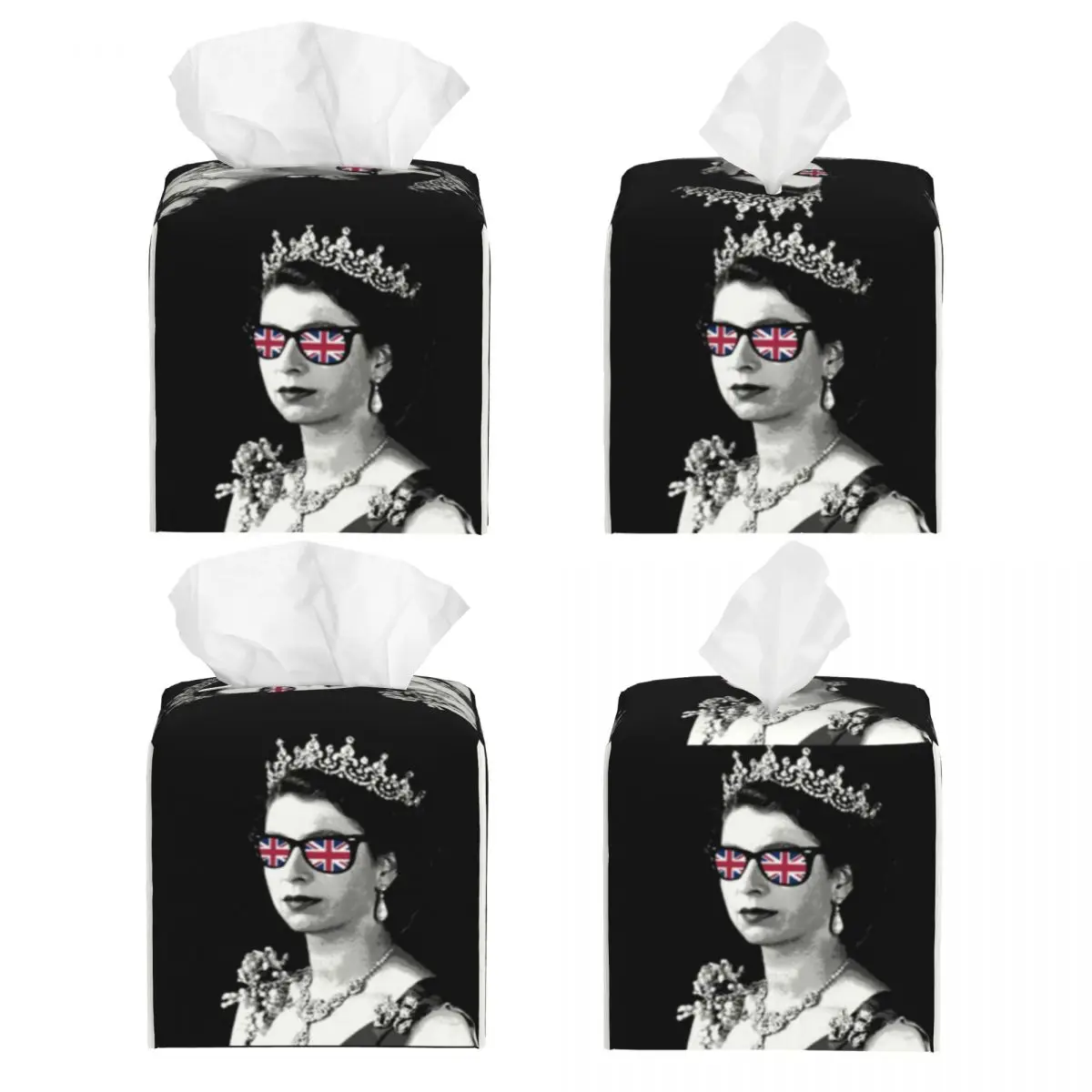 Custom Queen Elizabeth United Kingdom Flag Tissue Box Cover Square PU Leather British Royalty Facial Tissues Holder for Car