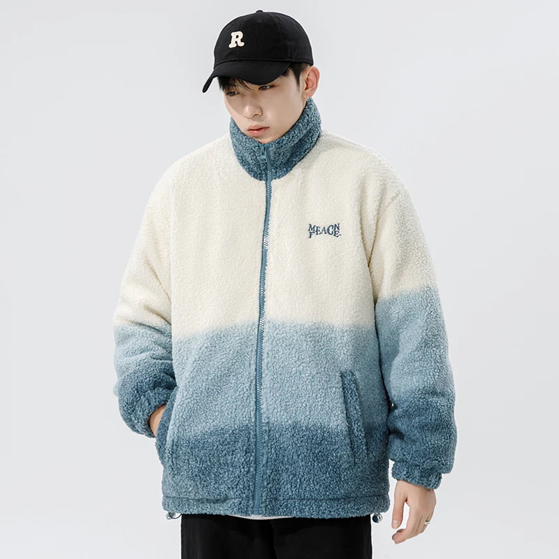 Loose Men's Duck Down Jacket Lamb Velvet Padded Coat Student Casual Winter Outerwear Trendy Ins Style White 90% Fill Power