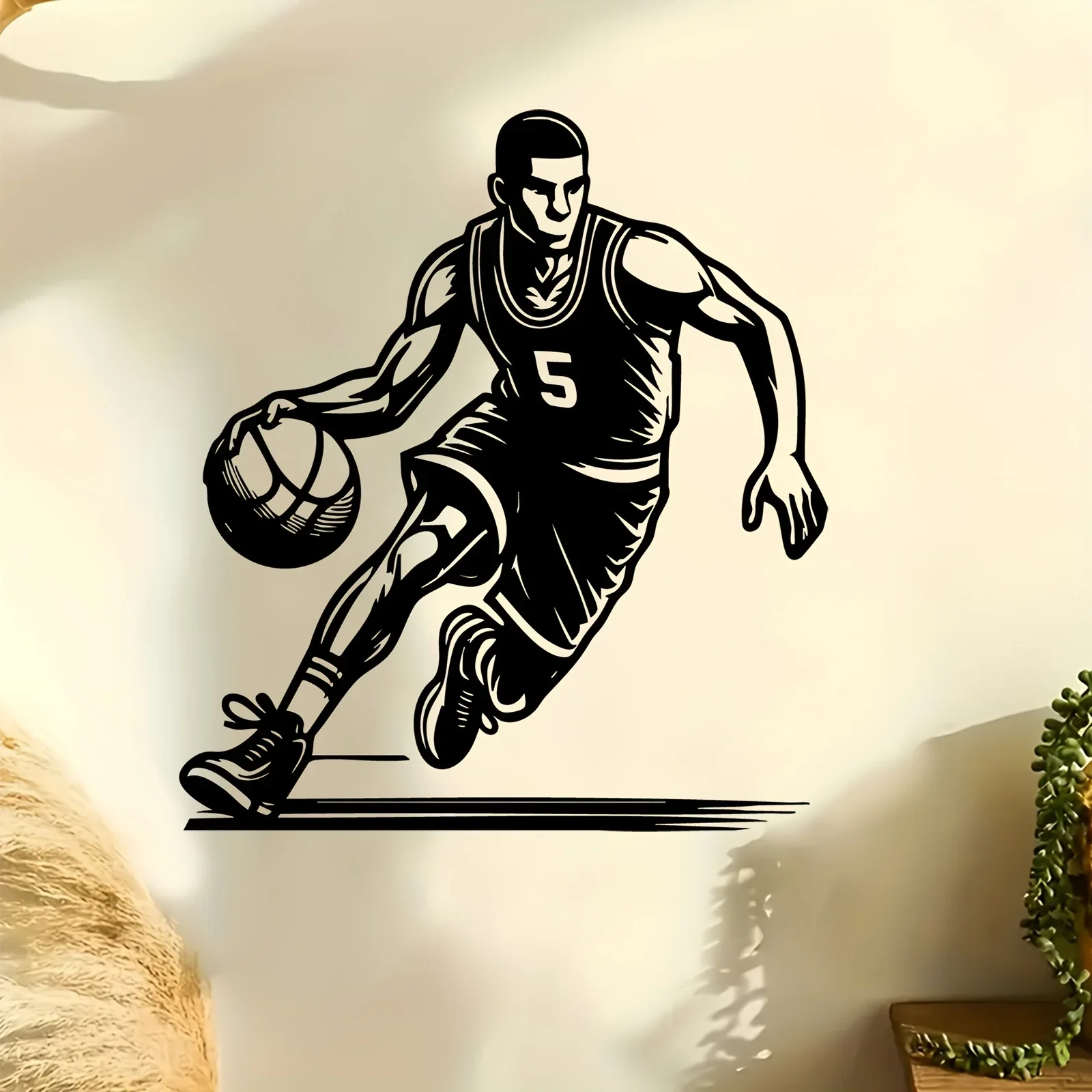 Brand Dynamic Basketball Player Metal Wall Art,Laser‑Cut Rust‑Resistant Iron Sports Decor with No.5 Jersey Design