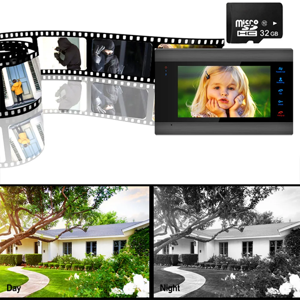 Anjielosmart 7 Inch Video Intercom Surveillance Camera Beveiliging Interfone Residencial Nachtzicht Voor Appartement