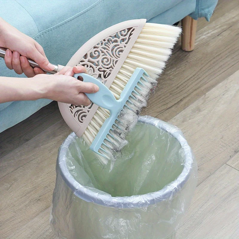 2 random color household brooms, hair removal teeth combs, hair removal cleaning tools, dust removal scrapers