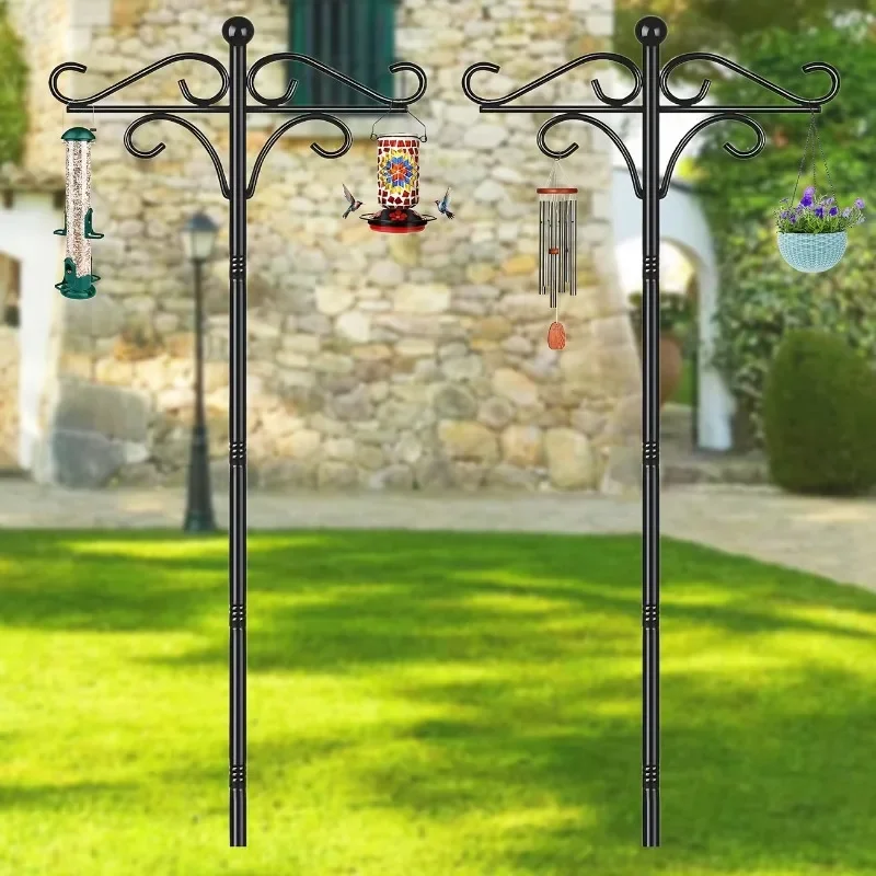 76 Inch Double Bird Feeder Shepherds Hooks with 5 Prongs Adjustable Outdoor Plant Hanger Hooks for Bird Feeder Outdoor Use