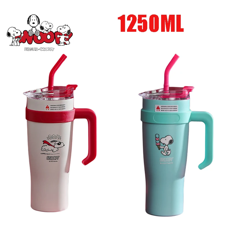 

1250 мл официальная оригинальная изоляционная чашка Snoopy Kawaii щенок Мальчики большая емкость соломенная чашка Женская чашка для воды холодные Портативные Ручные чашки