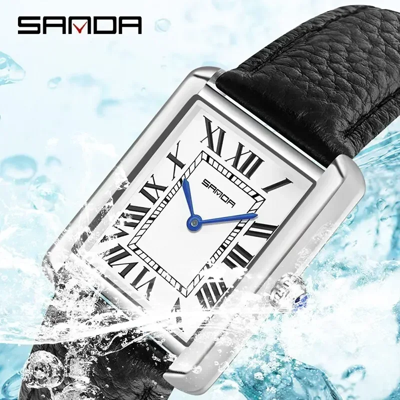 SANDA 9031/1108 Reloj de lujo para parejas correa de cuero resistente esfera cuadrada impermeable deporte Casual mujeres hombres relojes de cuarzo Reloj