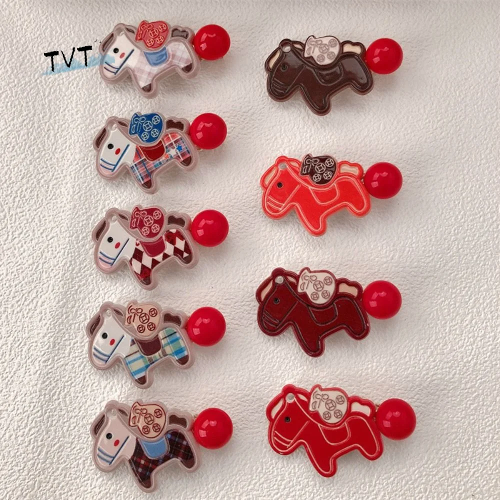 

9pcs Good Luck Pony Hair Clip Horse Cartoon New Year Hairpin 2026 Year of the Horse Chinese Style New Year Hair Accessory Gift
