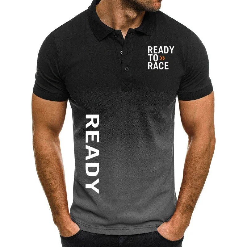 Summer Men's Short-Sleeved Polo Shirt Ready To Race Business Fashion gradient color contrast T-Shirt Enduro Cross Motocross Tees