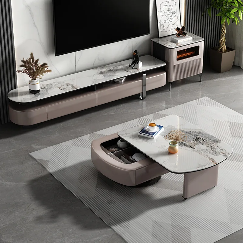 Italian light luxury rotatable slate coffee table TV cabinet creative designer living room minimalist home coffee table with