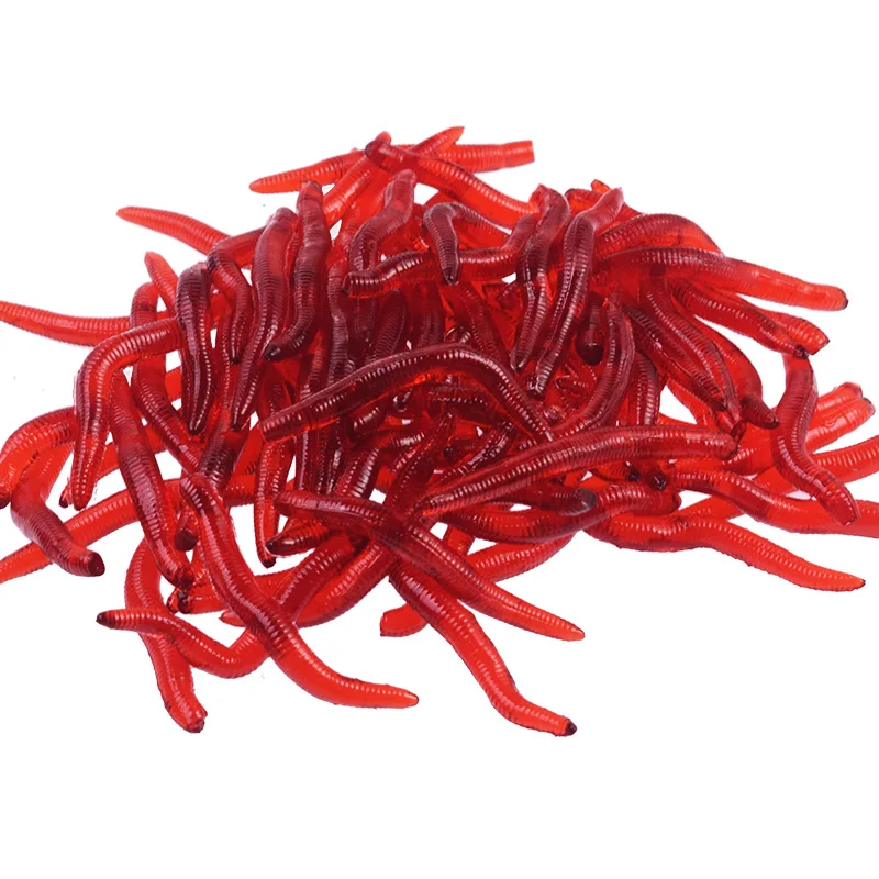 50 or 100 Pcs Shrimp Flavor Additive 3.5cm Silicone Red Worms Lure Earthworm Soft Bait Lifelike Artificial Baits Fishing Tackle