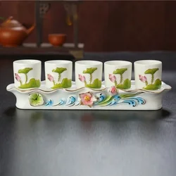 6pcs/lot  FIVE Cups with Base, Chinese Style, Household Supplies, Relief Water Cup, Buddhist Supplies, Lotus Cup