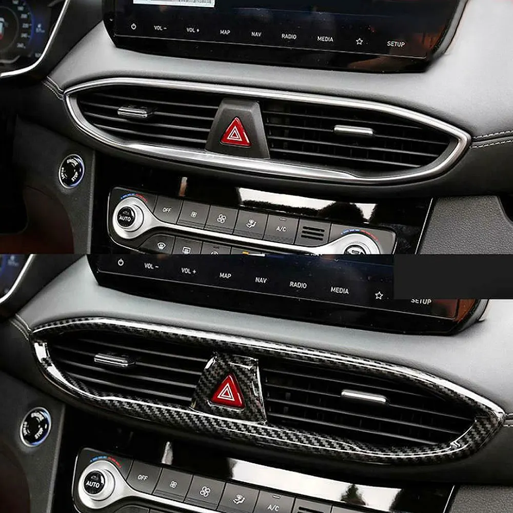 1pc ABS Car Front Center Air Outlet Vent Trim for Hyundai Santa Fe 2019-2022 Carbon Fiber Black