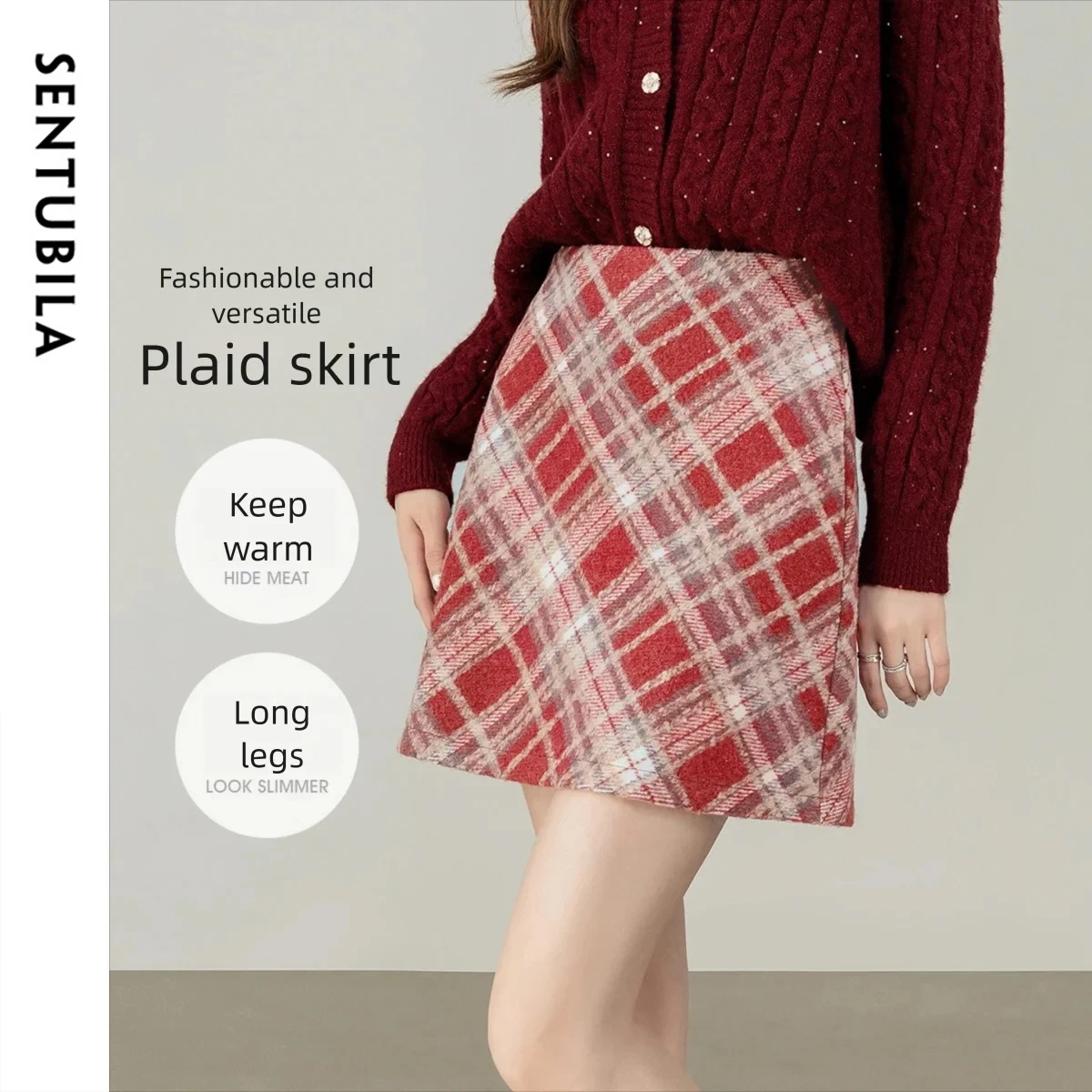 SENTUBILA Plaid Skirt for Woman Classic A-line Mini Skirt 2026 Autumn Winter Korean-style Skirts Lady Female Clothing 154QA3462