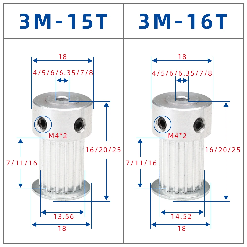 12T 14T 15T 16T 3 メートル合金プーリー円弧歯ボア 4/5/6/6.35/8 ミリメートル K 形状プーリーホイール幅 7/10/15 ミリメートルタイミングベルト