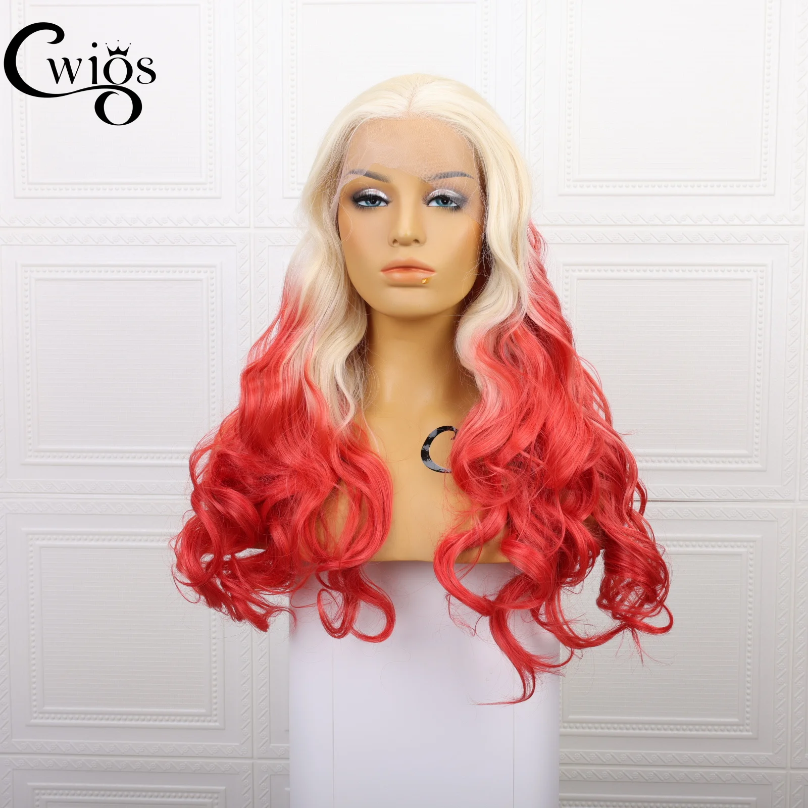 Wholesale Ombre 613 Blonde Red Colorful Wig 13*3 Pre-plucked Natural Hairline Synthetic Lace Front Wigs for Drag Queen Dramatic