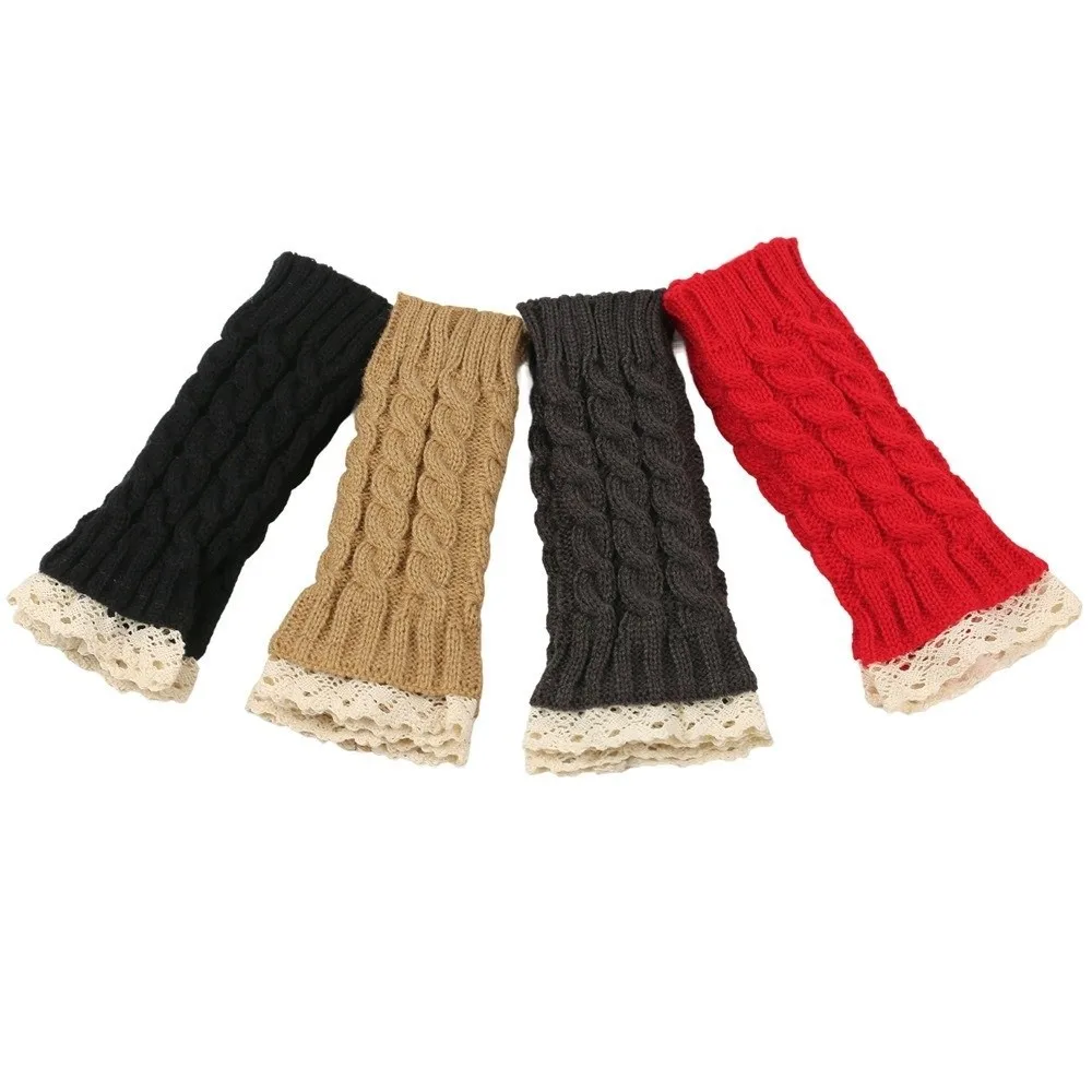 Cozy Lace Trim Fingerless Mittens Long Thicken Half Finger Gloves Soft Warm Wrist Mittens Women Use