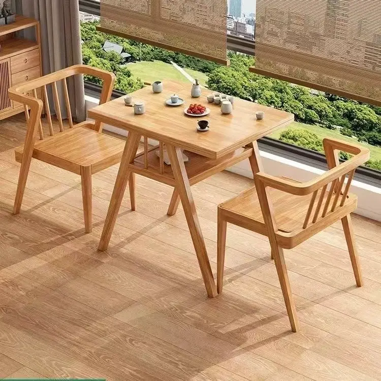 Solid wood balcony table and chair three-piece combination tea table leisure chair household tea drinking small apartment simple