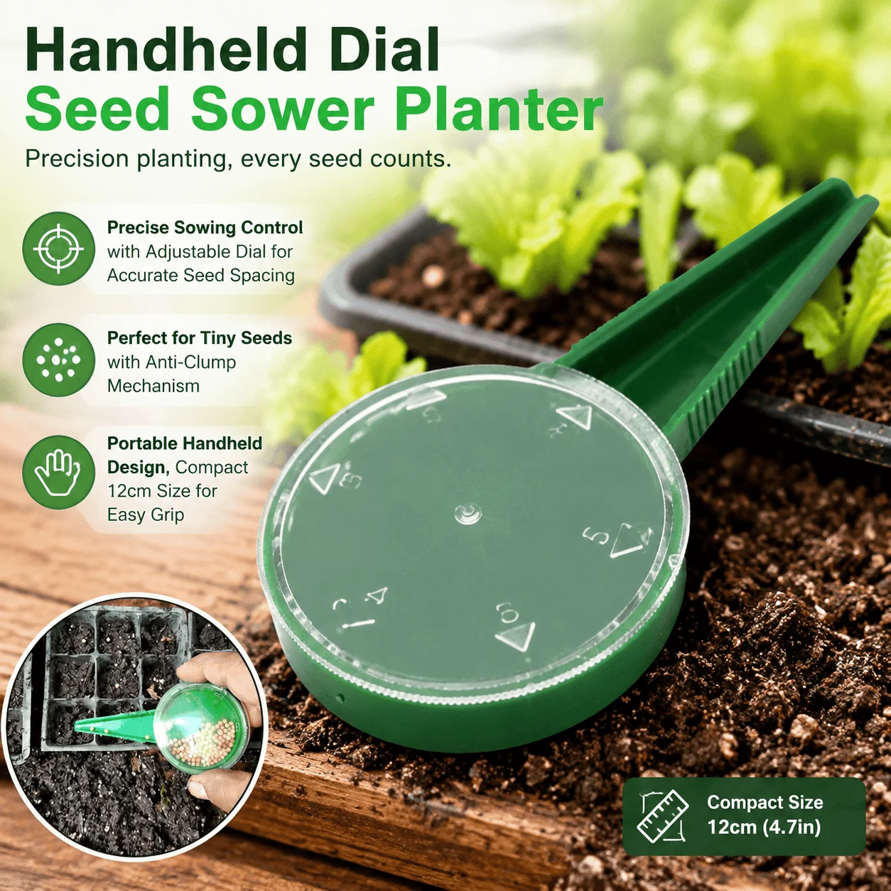 Handheld Seed Sower Garden Seeder Small Seed Planter Dial Dispenser Precision Planting Tool Kit for Tiny Seeds Vegetables Home
