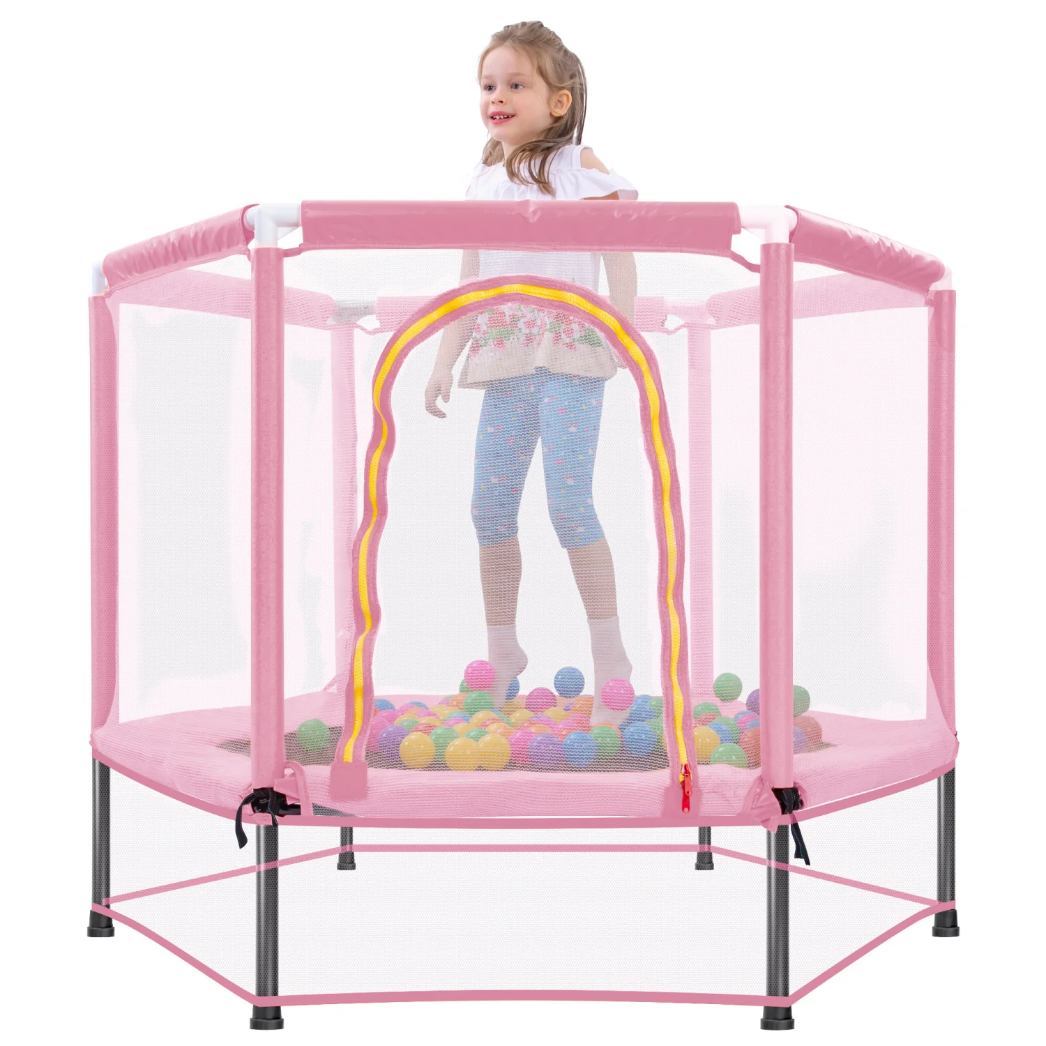 55'' peuterstrampoline met veiligheidsnet en ballen, mini-trampoline voor binnen en buiten voor kinderen