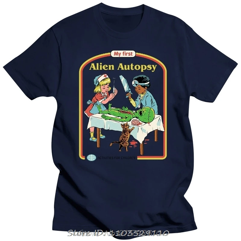 Men T-shirts My First Alien Autopsy T Shirt Halloween Horror Story Tees American Demon Child Print Adult Tops Death Scary Tshirt