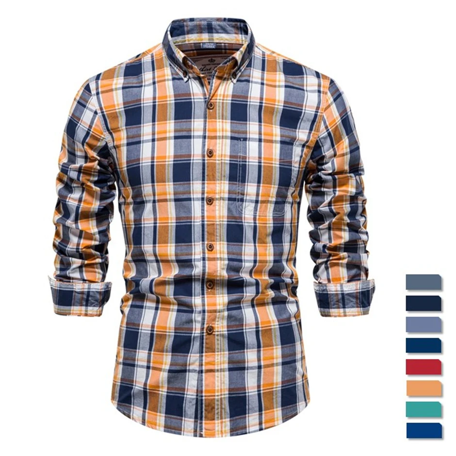 

Long Sleeve Men Plaid Shirt 100% Cotton Casual Slim Fit High Quality Social Shirts for Men Autumn Fashion Clothing Men