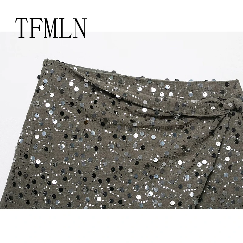 TFMLN Nuove Donne Con Paillettes Mini Gonna Femminile A Vita Alta Cerniera Irregolare A-line Gonne Chic Glitter Sexy Club Party Donna Abbigliamento